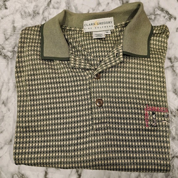 Clark & Gregory Other - Clark & Gregory Golfwear Green And Tan Plaid Pattern AOP Polo XL Jamaica‎ ACI